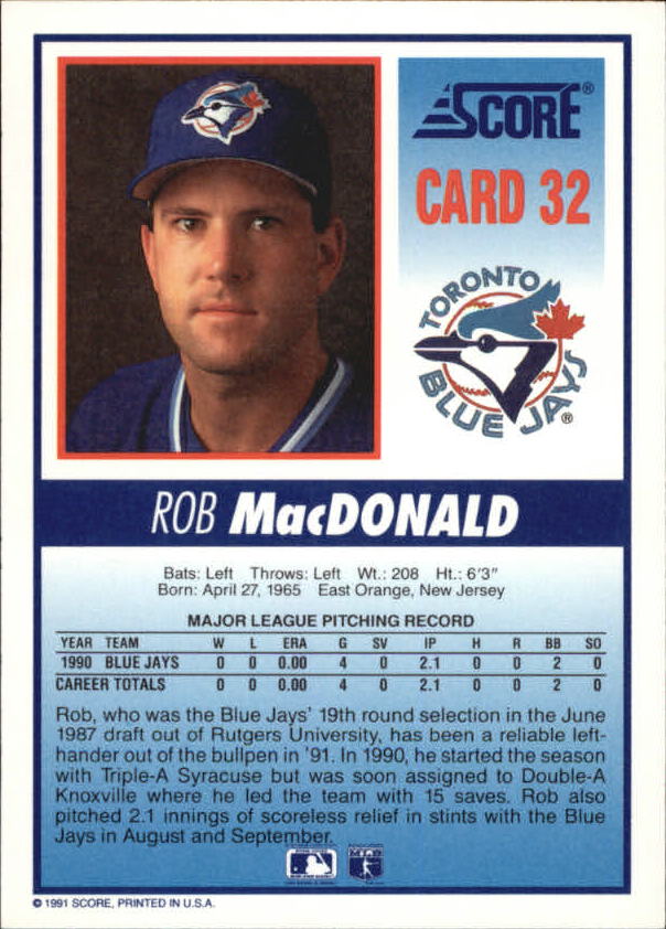 Tarjeta de béisbol B6008- 1991 Blue Jays Score #s 1-40 -Tú eliges- 15+ ENVÍO GRATUITO A EE. UU. - Imagen 53 de 67
