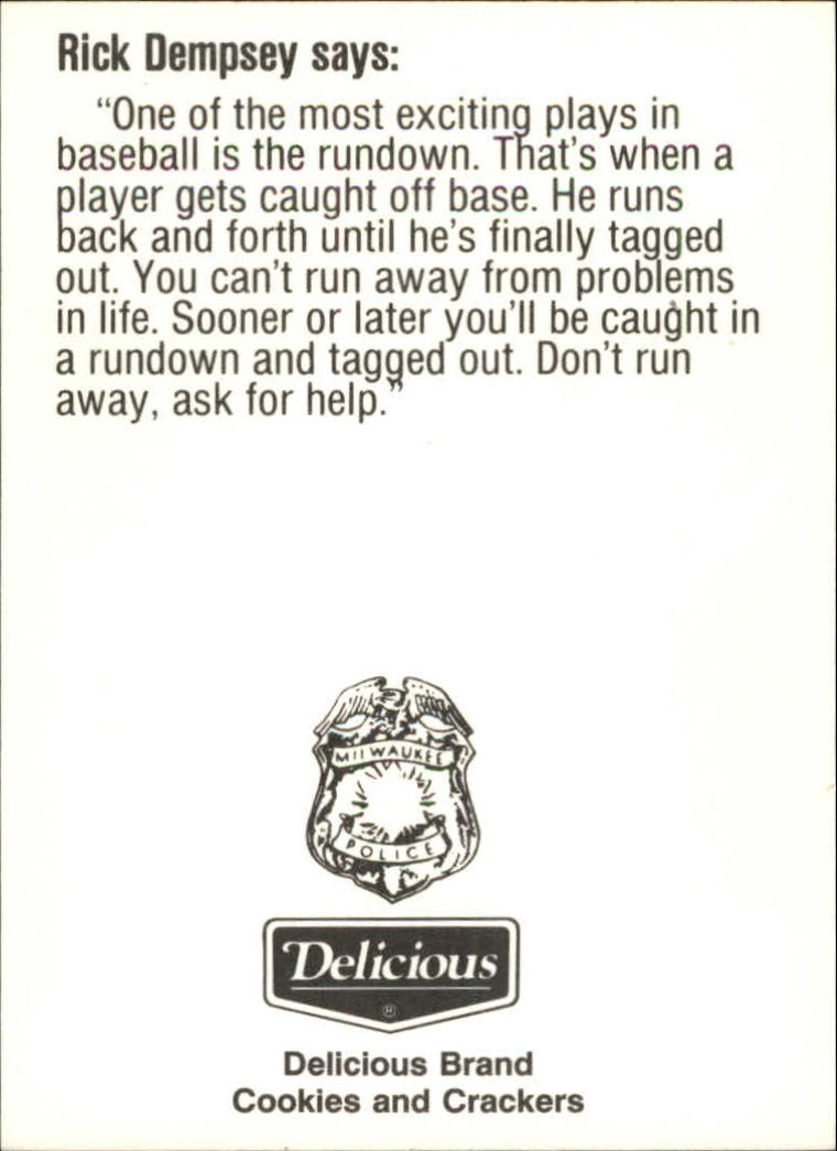 1991 Brewers Police #7 Rick Dempsey back image