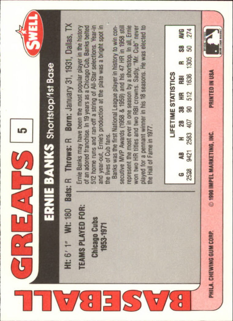 1991 Swell Baseball Greats #5 Ernie Banks back image