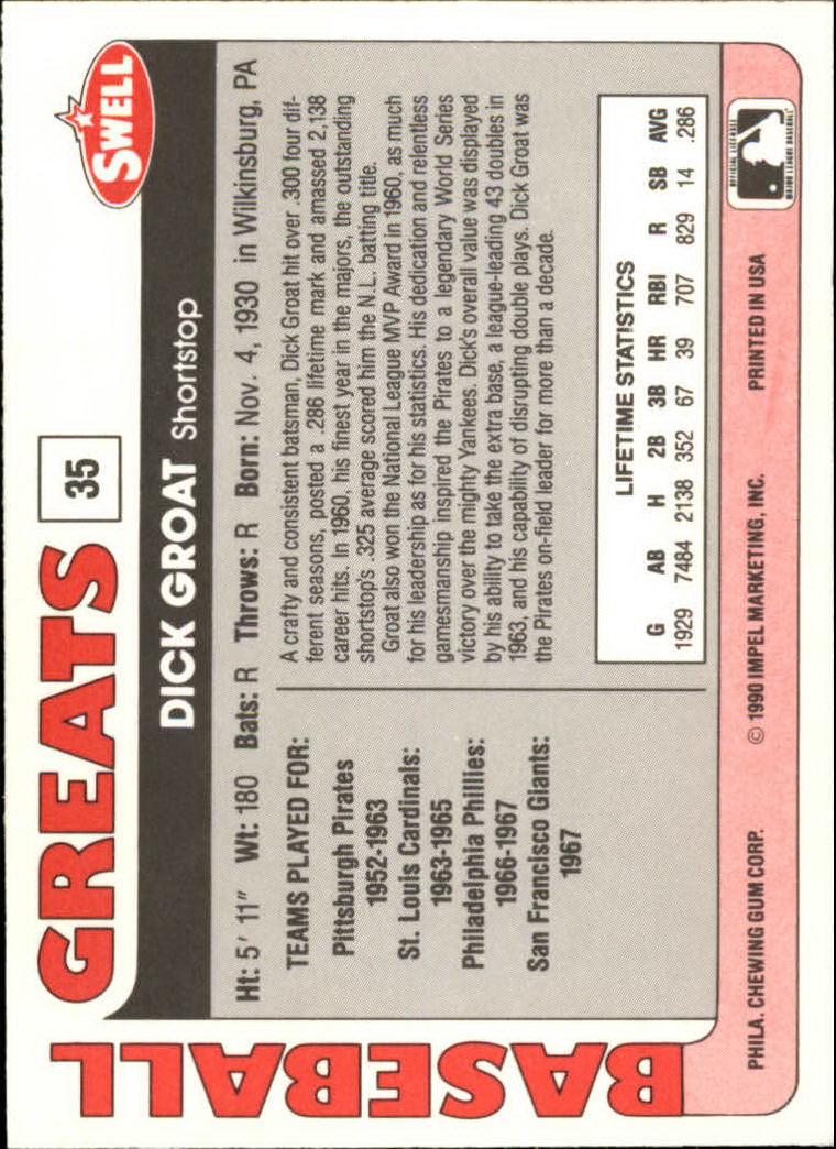 1991 Swell Baseball Greats #35 Dick Groat back image