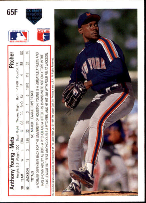 1991 Upper Deck Final Edition #65F Anthony Young RC back image