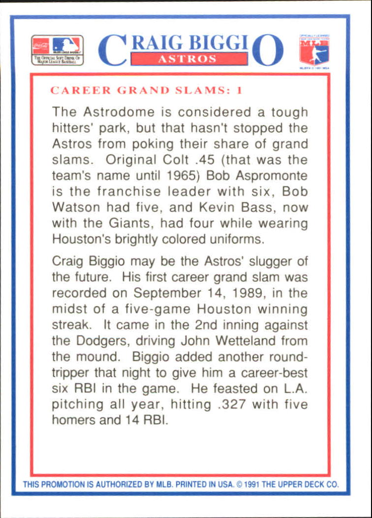 1991 Denny's Holograms #24 Craig Biggio back image
