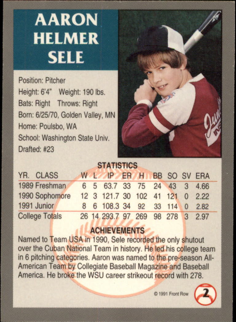 1991 Front Row Draft Picks Silver #2 Aaron Sele back image
