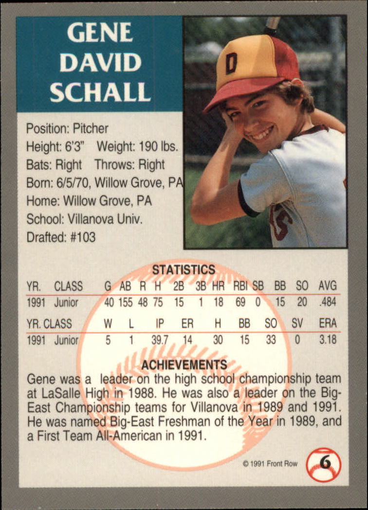 1991 Front Row Draft Picks Silver #6 Gene Schall back image
