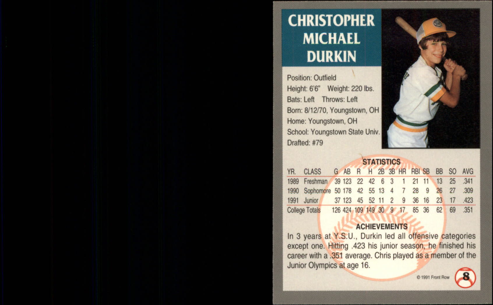 1991 Front Row Draft Picks Silver #8 Chris Durkin back image