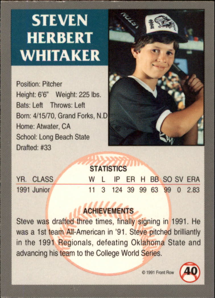 1991 Front Row Draft Picks Silver #40 Steve Whitaker back image
