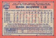 1991 Topps #270A Mark McGwire ERR/1987 Slugging Pctg./listed as 618 back image