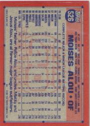 1991 Topps #526B Moises Alou COR/0 runs in 2 games/for '90 Pirates back image