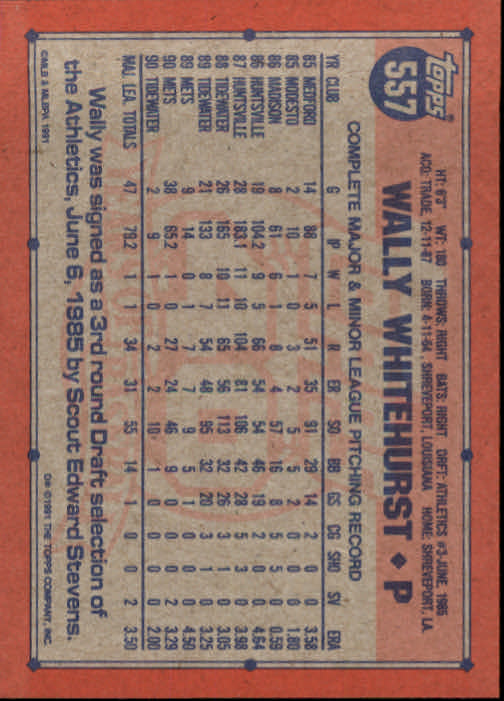 1991 Topps #557 Wally Whitehurst back image