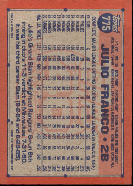 B2215- 1991 Topps Baseball Cards 723-792 +Rookies -You Pick- 15+ FREE US SHIP - Picture 105 of 139