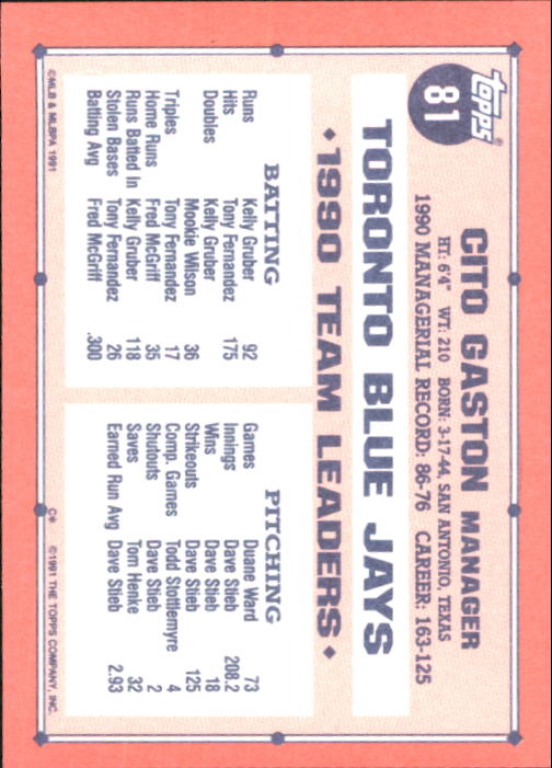 B6824- 1991 Topps Tiffany Baseball Cards 1-200 -You Pick- 15+ FREE US SHIP - Picture 147 of 359