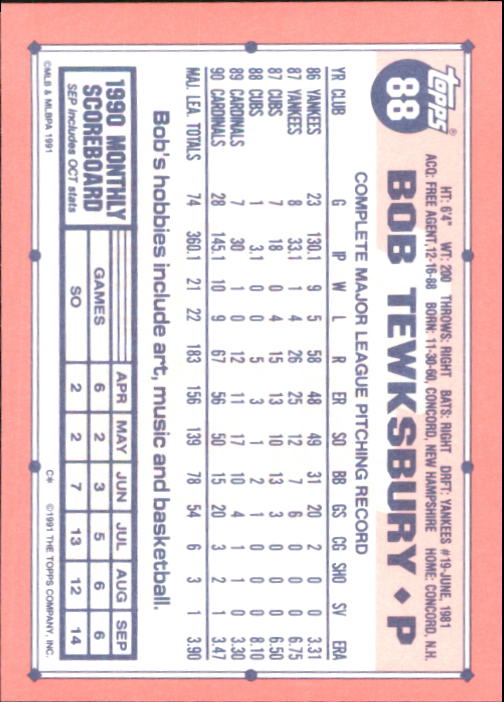 B6824- 1991 Topps Tiffany Baseball Cards 1-200 -You Pick- 15+ FREE US SHIP - Picture 159 of 359