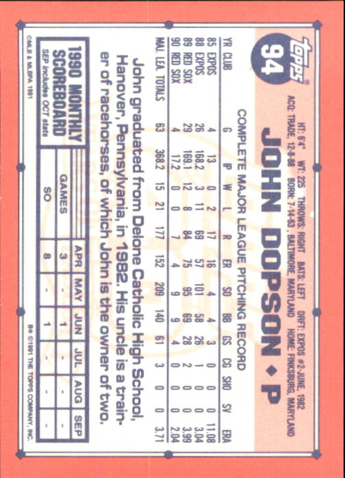 B6824- 1991 Topps Tiffany Baseball Cards 1-200 -You Pick- 15+ FREE US SHIP - Picture 171 of 359