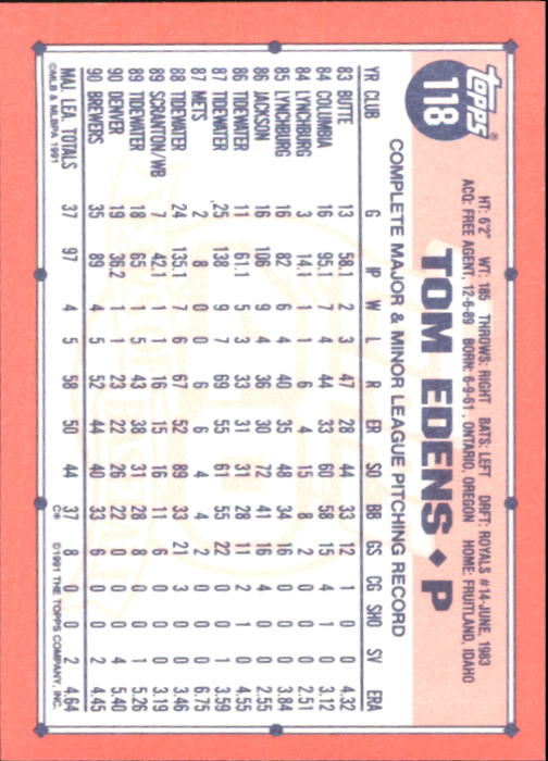 B6824- 1991 Topps Tiffany Baseball Cards 1-200 -You Pick- 15+ FREE US SHIP - Picture 213 of 359