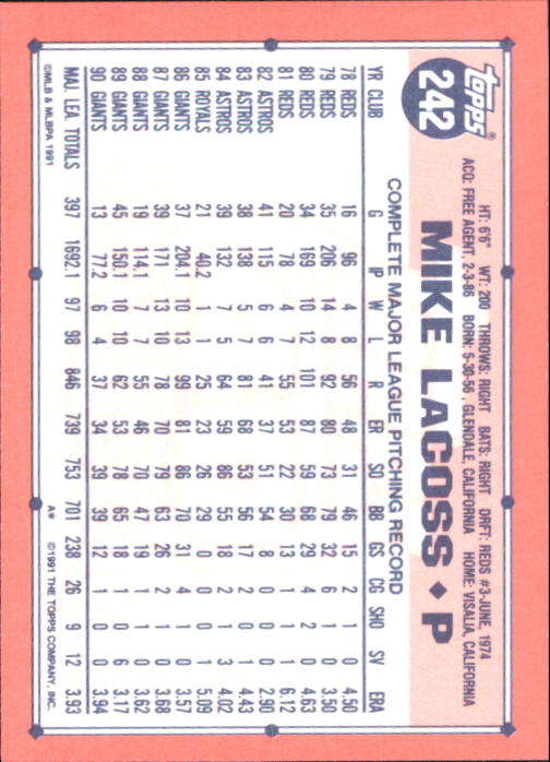 B6824- 1991 Topps Tiffany Baseball Card #s 201-400 -You Pick- 15+ FREE US SHIP - Picture 81 of 359