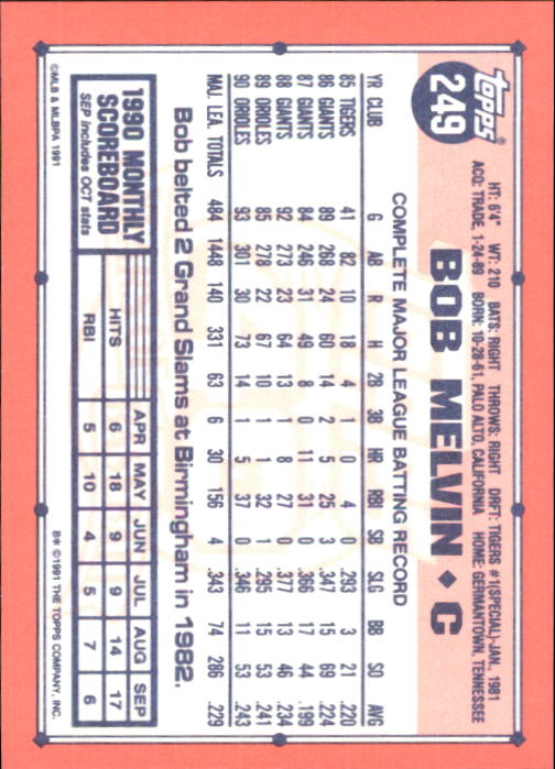 B6824- 1991 Topps Tiffany Baseball Card #s 201-400 -You Pick- 15+ FREE US SHIP - Picture 95 of 359