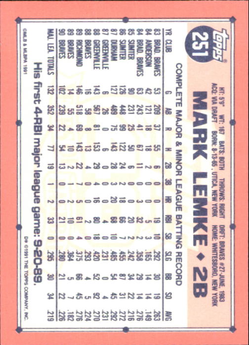 B6824- 1991 Topps Tiffany Baseball Card #s 201-400 -You Pick- 15+ FREE US SHIP - Picture 97 of 359