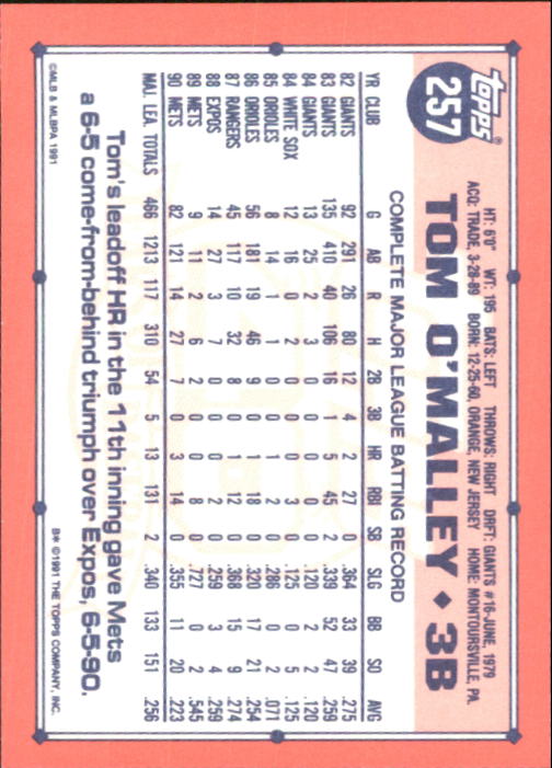 B6824- 1991 Topps Tiffany Baseball Card #s 201-400 -You Pick- 15+ FREE US SHIP - Picture 109 of 359