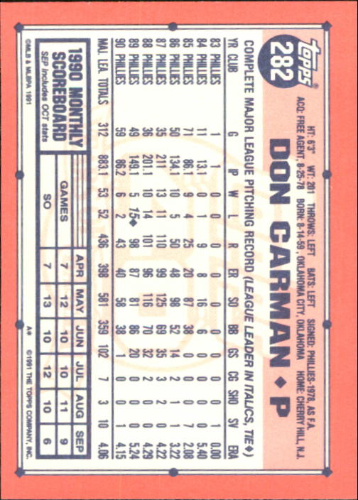 B6824- 1991 Topps Tiffany Baseball Card #s 201-400 -You Pick- 15+ FREE US SHIP - Picture 153 of 359