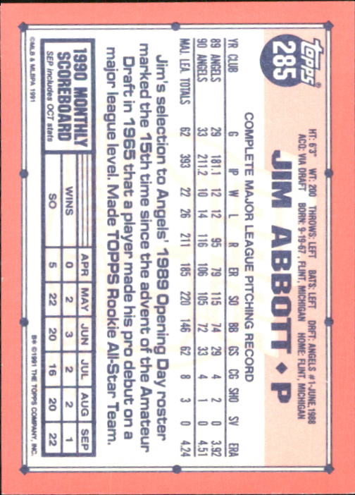 B6824- 1991 Topps Tiffany Baseball Card #s 201-400 -You Pick- 15+ FREE US SHIP - Picture 159 of 359