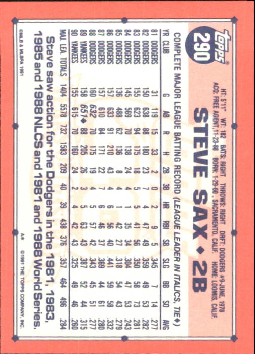 B6824- 1991 Topps Tiffany Baseball Card #s 201-400 -You Pick- 15+ FREE US SHIP - Picture 169 of 359