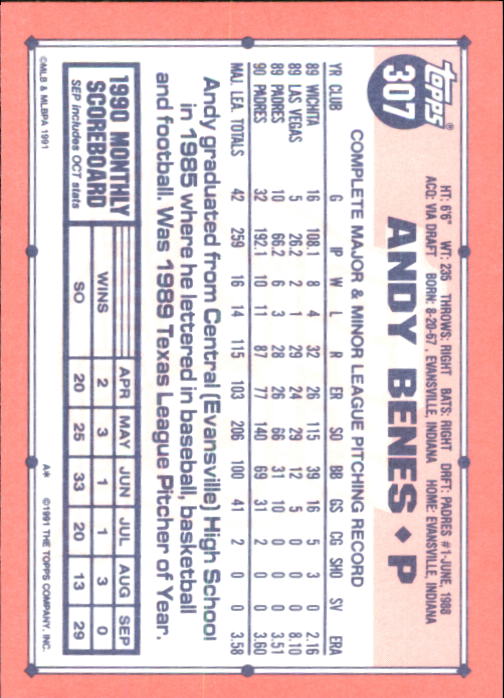 B6824- 1991 Topps Tiffany Baseball Card #s 201-400 -You Pick- 15+ FREE US SHIP - Picture 199 of 359