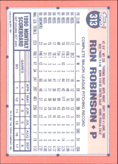 B6824- 1991 Topps Tiffany Baseball Card #s 201-400 -You Pick- 15+ FREE US SHIP - Picture 211 of 359