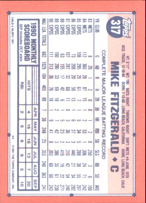 B6824- 1991 Topps Tiffany Baseball Card #s 201-400 -You Pick- 15+ FREE US SHIP - Picture 217 of 359