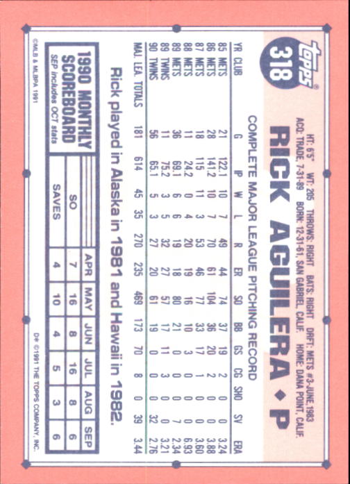 B6824- 1991 Topps Tiffany Baseball Card #s 201-400 -You Pick- 15+ FREE US SHIP - Picture 219 of 359