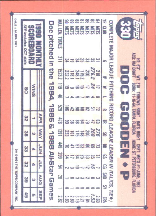 B6824- 1991 Topps Tiffany Baseball Card #s 201-400 -You Pick- 15+ FREE US SHIP - Picture 241 of 359