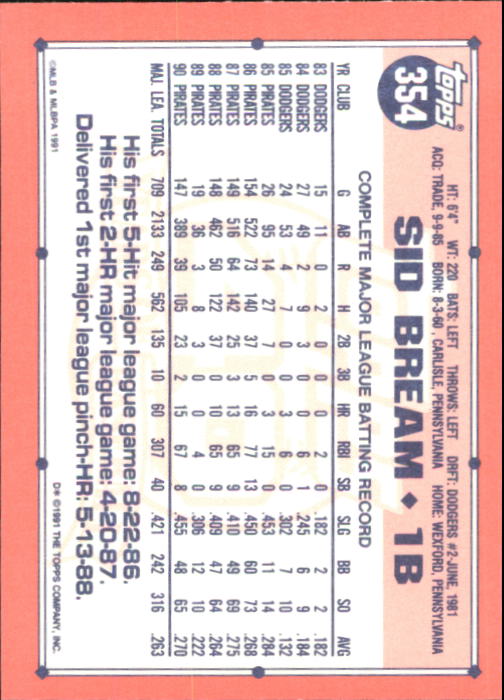 B6824- 1991 Topps Tiffany Baseball Card #s 201-400 -You Pick- 15+ FREE US SHIP - Picture 283 of 359