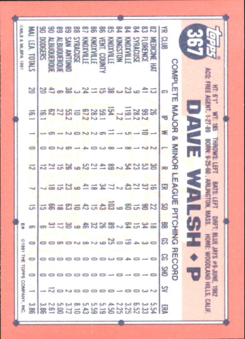 B6824- 1991 Topps Tiffany Baseball Card #s 201-400 -You Pick- 15+ FREE US SHIP - Picture 309 of 359