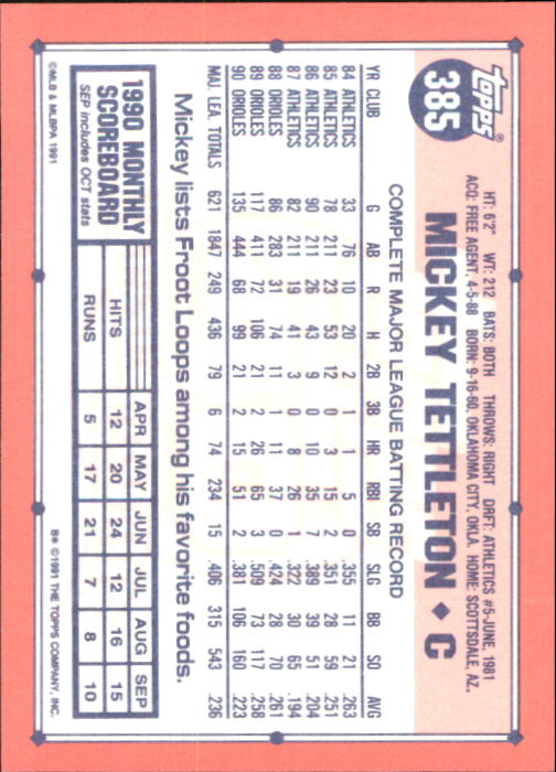 B6824- 1991 Topps Tiffany Baseball Card #s 201-400 -You Pick- 15+ FREE US SHIP - Picture 345 of 359