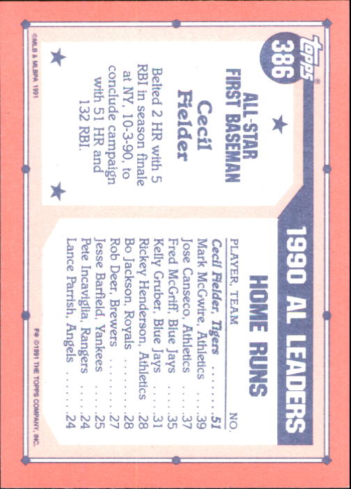 B6824- 1991 Topps Tiffany Baseball Card #s 201-400 -You Pick- 15+ FREE US SHIP - Picture 347 of 359