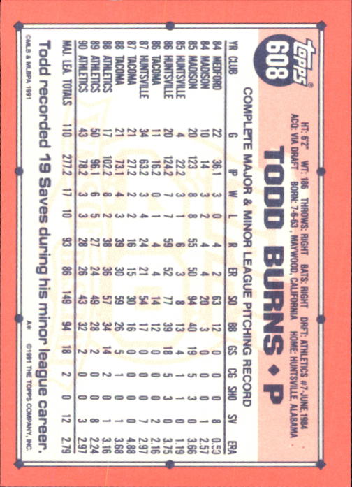 B6824- 1991 Topps Tiffany Baseball Card #s 601-792 -You Pick- 15+ FREE US SHIP - Picture 15 of 355