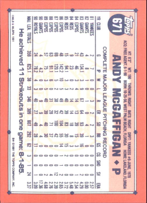 B6824- 1991 Topps Tiffany Baseball Card #s 601-792 -You Pick- 15+ FREE US SHIP - Picture 135 of 355