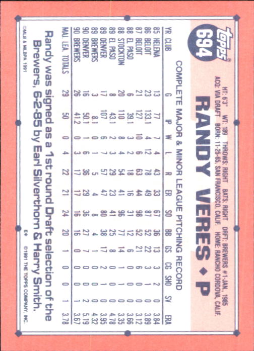B6824- 1991 Topps Tiffany Baseball Card #s 601-792 -You Pick- 15+ FREE US SHIP - Picture 175 of 355