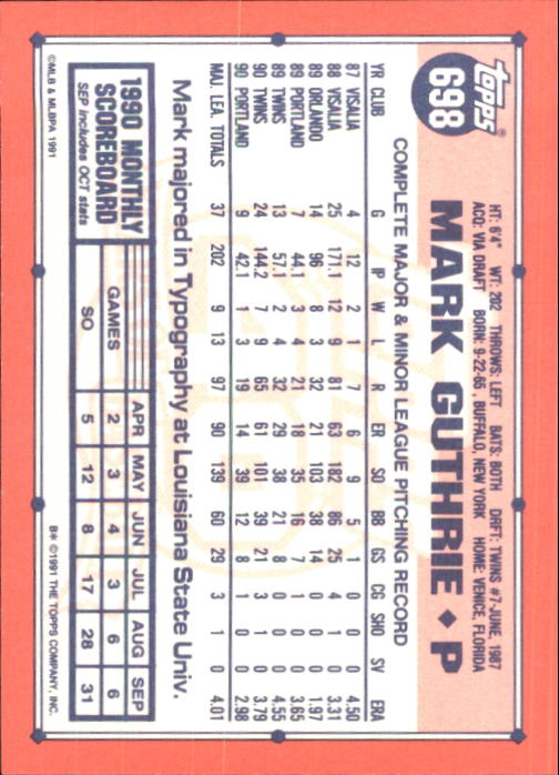 B6824- 1991 Topps Tiffany Baseball Card #s 601-792 -You Pick- 15+ FREE US SHIP - Picture 183 of 355