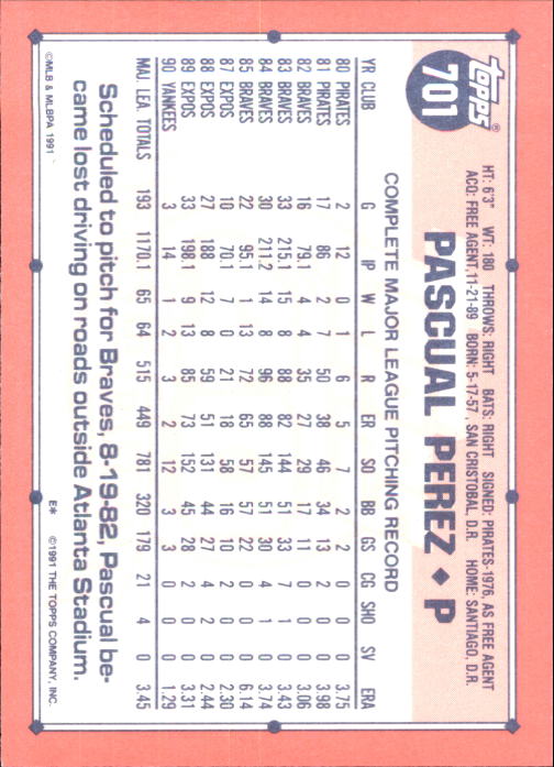B6824- 1991 Topps Tiffany Baseball Card #s 601-792 -You Pick- 15+ FREE US SHIP - Picture 187 of 355