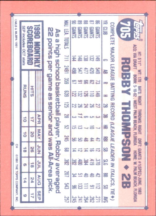 B6824- 1991 Topps Tiffany Baseball Card #s 601-792 -You Pick- 15+ FREE US SHIP - Picture 193 of 355