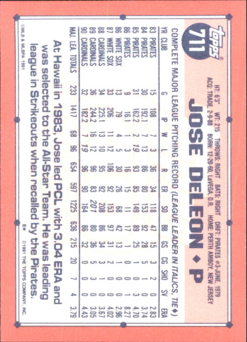 B6824- 1991 Topps Tiffany Baseball Card #s 601-792 -You Pick- 15+ FREE US SHIP - Picture 205 of 355