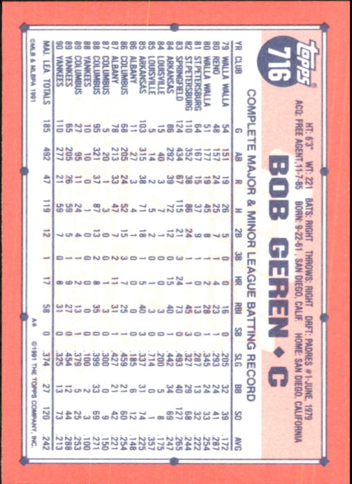 B6824- 1991 Topps Tiffany Baseball Card #s 601-792 -You Pick- 15+ FREE US SHIP - Picture 215 of 355