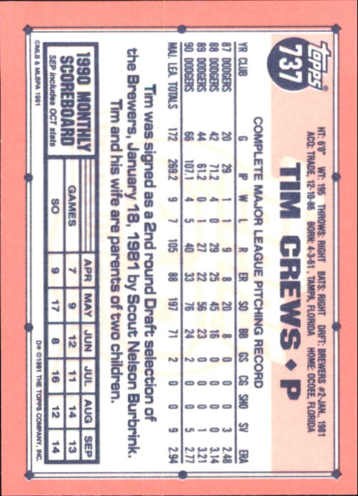 B6824- 1991 Topps Tiffany Baseball Card #s 601-792 -You Pick- 15+ FREE US SHIP - Picture 255 of 355