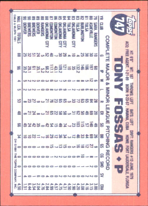 B6824- 1991 Topps Tiffany Baseball Card #s 601-792 -You Pick- 15+ FREE US SHIP - Picture 273 of 355