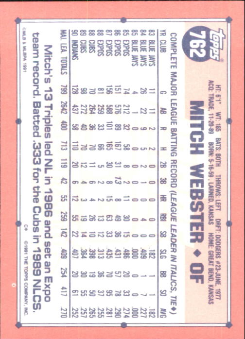 B6824- 1991 Topps Tiffany Baseball Card #s 601-792 -You Pick- 15+ FREE US SHIP - Picture 299 of 355