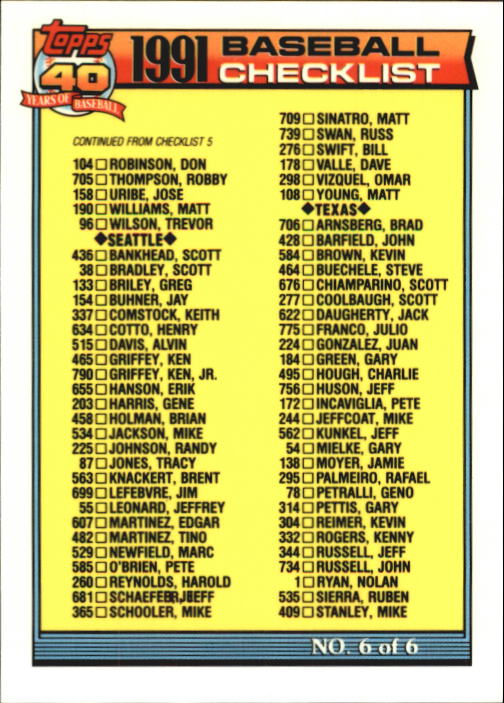 B6824- 1991 Topps Tiffany Baseball Card #s 601-792 -You Pick- 15+ FREE US SHIP - Picture 346 of 355