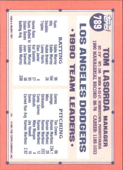B6824- 1991 Topps Tiffany Baseball Card #s 601-792 -You Pick- 15+ FREE US SHIP - Picture 351 of 355