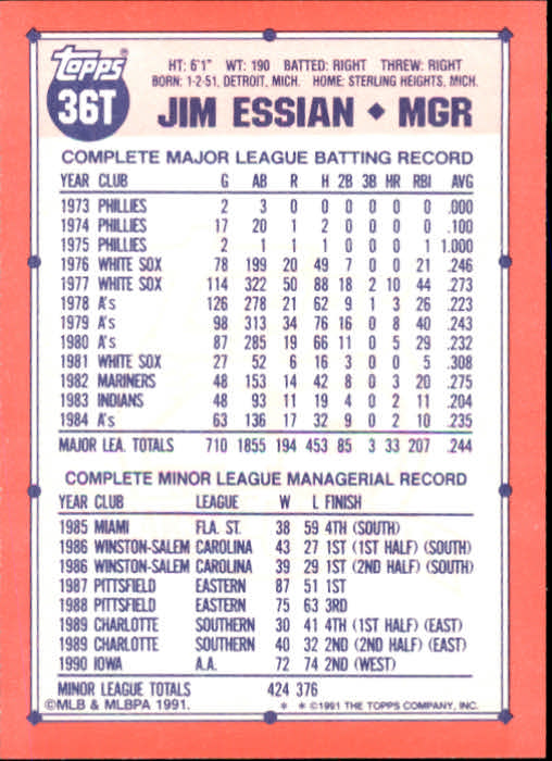 B1524- 1991 Topps Traded BB Karten 1-132 + Rookies -du Pick- 15 + Gratis US - Bild 71 von 261