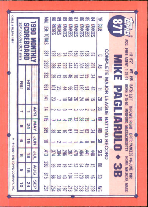 B1524- 1991 Topps Traded BB Karten 1-132 + Rookies -du Pick- 15 + Gratis US - Bild 173 von 261