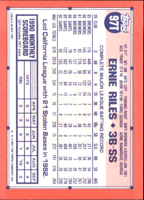 B1524- 1991 Topps Traded BB Karten 1-132 + Rookies -du Pick- 15 + Gratis US - Bild 191 von 261